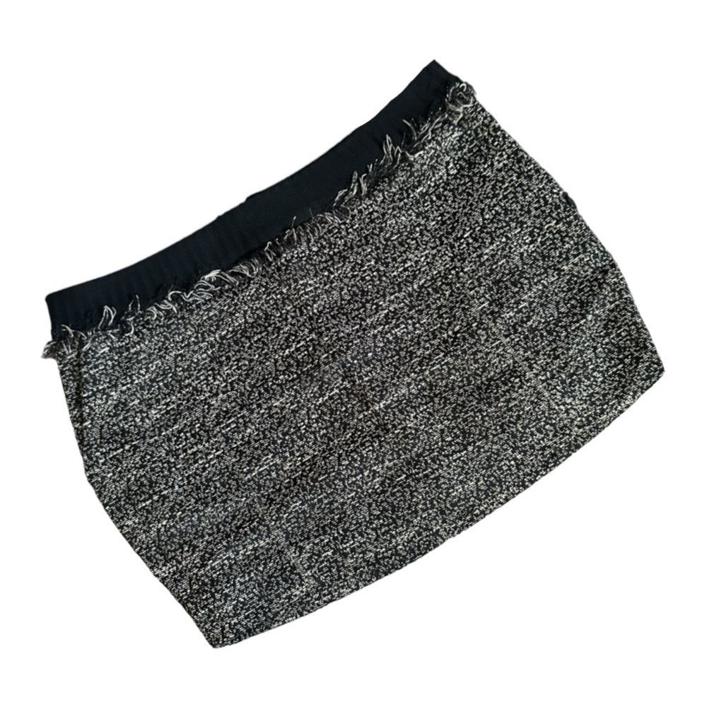 Maison Scotch Micro Mini Skirt Size S (1) Gray Fringe Tweed Classic Boho